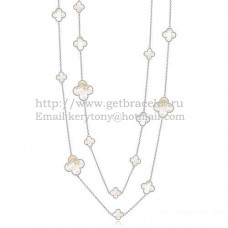 Van Cleef Arpels Collier Magic Alhambra Or Blanc 16 Motifs Avec Nacre Blanche