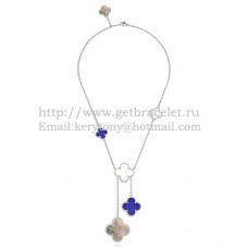 Van Cleef Arpels Collier Magic Alhambra Or Blanc 6 Motifs Avec Nacre Lapis Blanc Gris