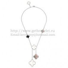 Van Cleef Arpels Collier Magic Alhambra Or Blanc 6 Motifs Avec Nacre Grise Blanche