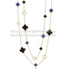 Van Cleef Arpels Collier Magic Alhambra Or Jaune 16 Motifs Avec Onyx Noir Lapis Nacre Blanche