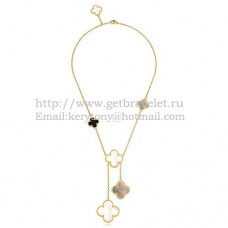 Van Cleef Arpels Collier Magic Alhambra Or Jaune 6 Motifs Avec Nacre Grise Blanche