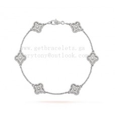 Van Cleef Arpels Bracelet Sweet Alhambra 6 motifs en or blanc avec pavé de diamants