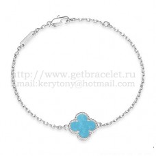 Van Cleef Arpels Bracelet Sweet Alhambra en or blanc avec nacre turquoise