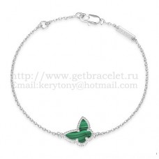 Van Cleef Arpels Bracelet papillon Sweet Alhambra en or blanc avec nacre malachite