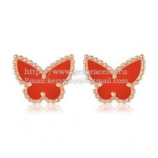 Van Cleef Arpels Boucles d'oreilles papillon Sweet Alhambra en or rose avec nacre cornaline