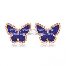 Van Cleef Arpels Boucles d'oreilles papillon Sweet Alhambra en or rose avec pierre de lapis et nacre