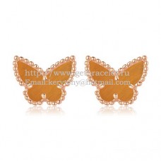 Van Cleef Arpels Boucles d'oreilles papillon Sweet Alhambra or rose avec nacre oeil de tigre