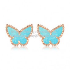 Van Cleef Arpels Boucles d'oreilles papillon Sweet Alhambra en or rose avec nacre turquoise Van Cleef Arpels Boucles d'oreilles papillon Sweet Alhambra en or rose avec nacre turquoise