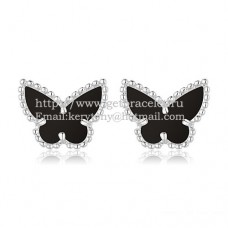Van Cleef Arpels Boucles d'oreilles papillon Sweet Alhambra en or blanc avec nacre d'onyx noire