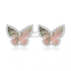 Van Cleef Arpels Boucles d'oreilles papillon Sweet Alhambra en or blanc avec nacre grise