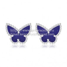 Van Cleef Arpels Boucles d'oreilles papillon Sweet Alhambra en or blanc avec pierre de lapis et nacre