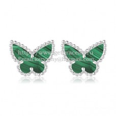 Van Cleef Arpels Boucles d'oreilles papillon Sweet Alhambra en or blanc avec nacre malachite