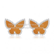 Van Cleef Arpels Boucles d'oreilles papillon Sweet Alhambra or blanc avec nacre oeil de tigre Van Cleef Arpels Boucles d'oreilles papillon Sweet Alhambra or blanc avec nacre oeil de tigre