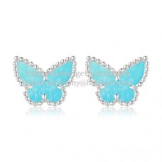 Van Cleef Arpels Boucles d'oreilles papillon Sweet Alhambra en or blanc avec nacre turquoise