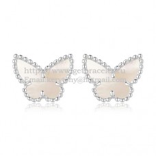 Van Cleef Arpels Boucles d'oreilles papillon Sweet Alhambra en or blanc avec nacre blanche