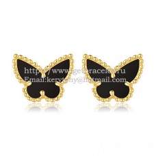 Van Cleef Arpels Boucles d'oreilles papillon Sweet Alhambra en or jaune avec nacre d'onyx noir
