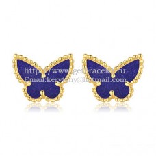 Van Cleef Arpels Boucles d'oreilles papillon Sweet Alhambra en or jaune avec pierre de lapis et nacre