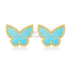 Van Cleef Arpels Boucles d'oreilles papillon Sweet Alhambra en or jaune avec nacre turquoise