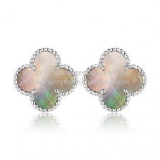 Van Cleef Arpels Boucles d'oreilles Sweet Alhambra Or blanc avec nacre grise