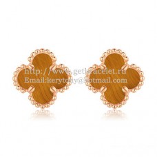 Van Cleef Arpels Boucles D'oreilles Sweet Alhambra Or Rose Avec Oeil De Tigre Nacre
