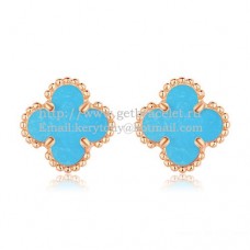 Van Cleef Arpels Boucles d'oreilles Sweet Alhambra Or rose avec nacre turquoise Van Cleef Arpels Boucles d'oreilles Sweet Alhambra Or rose avec nacre turquoise