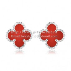 Van Cleef Arpels Boucles d'oreilles Sweet Alhambra Or blanc avec nacre cornaline