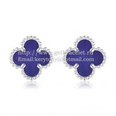 Van Cleef Arpels Boucles d'oreilles Sweet Alhambra en or blanc avec pierre de lapis et nacre