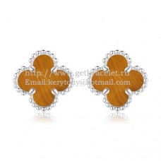 Van Cleef Arpels Boucles d'oreilles Sweet Alhambra Or blanc avec nacre oeil de tigre