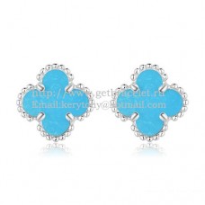 Van Cleef Arpels Boucles d'oreilles Sweet Alhambra Or blanc avec nacre turquoise