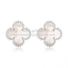 Van Cleef Arpels Boucles d'oreilles Sweet Alhambra Or blanc avec nacre blanche