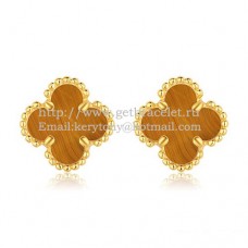 Van Cleef Arpels Boucles D'oreilles Sweet Alhambra Or Jaune Avec Oeil De Tigre Nacre
