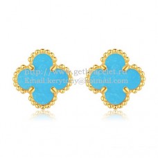 Van Cleef Arpels Boucles d'oreilles Sweet Alhambra Or jaune avec nacre turquoise