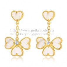 Van Cleef Arpels Boucles d'oreilles Sweet Alhambra Effeuillage Or jaune avec nacre blanche