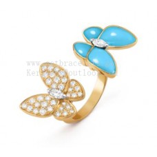 Van Cleef Arpels Bague Deux Papillons Entre les Doigts Or Jaune avec Diamants et Turquoise Van Cleef Arpels Bague Deux Papillons Entre les Doigts Or Jaune avec Diamants et Turquoise
