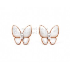 Van Cleef Arpels Boucles d'oreilles deux papillons en nacre avec diamant en or rose Van Cleef Arpels Boucles d'oreilles deux papillons en nacre avec diamant en or rose