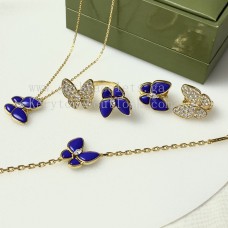 Van Cleef Arpels Collier/Boucles d'oreilles/Bague Deux Papillons Or Jaune avec Diamants et Lapis Lazuli
