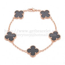 Van Cleef Arpels Bracelet Alhambra 5 Motifs Or Rose Avec Agate Noire Nacre