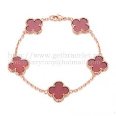Van Cleef Arpels Bracelet Alhambra 5 Motifs Or Rose Avec Nacre Cornaline