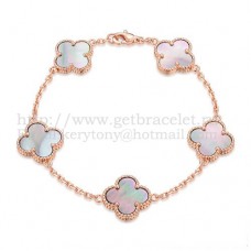 Van Cleef Arpels Bracelet Alhambra 5 Motifs Or Rose Avec Nacre Grise