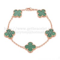 Van Cleef Arpels Bracelet Alhambra 5 Motifs Or Rose Avec Nacre Malachite