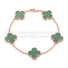 Van Cleef Arpels Bracelet Alhambra 5 Motifs Or Rose Avec Nacre Malachite