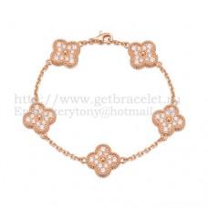 Van Cleef Arpels Bracelet Alhambra 5 Motifs Or Rose Avec Diamants Ronds
