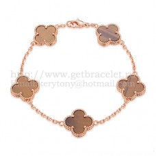 Van Cleef Arpels Bracelet Alhambra 5 Motifs Or Rose Avec Oeil De Tigre Nacre