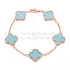 Van Cleef Arpels Bracelet Alhambra 5 Motifs Or Rose Avec Nacre Turquoise