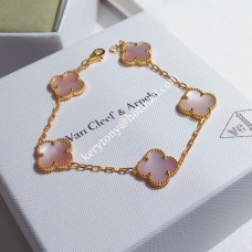 Van Cleef Arpels Bracelet Alhambra 5 Motifs Or Rose Avec Ressort En Nacre Rose