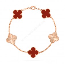 Van Cleef Arpels Bracelet Alhambra 5 Motifs Or Rose avec Cornaline