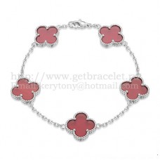 Van Cleef Arpels Bracelet Alhambra 5 Motifs Or Blanc Avec Nacre Cornaline