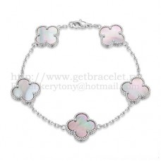Van Cleef Arpels Bracelet Alhambra 5 Motifs Or Blanc Avec Nacre Grise