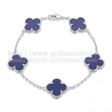 Van Cleef Arpels Bracelet Alhambra 5 Motifs Or Blanc Avec Nacre Lapis