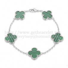 Van Cleef Arpels Bracelet Alhambra 5 Motifs Or Blanc Avec Nacre Malachite